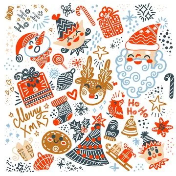 Christmas elements set square card vector illustration Stock Illustration