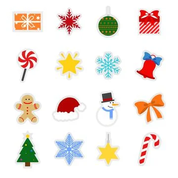 Christmas elements for stickers and stickers, decoration, decor on a white Stock Illustration