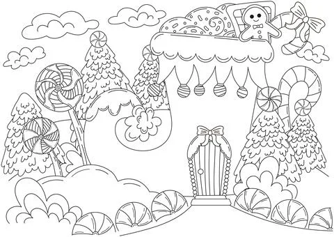 Christmas elf boot house with chritmas sweets and gingerbread man and lolli.. Stock Illustration