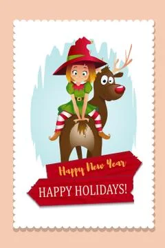 Christmas Elf Card Stock Illustration