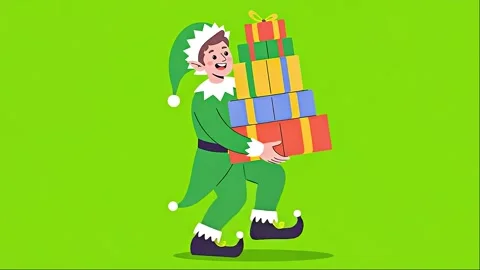 Christmas Elf Carrying Gifts Walking Forward on Green Background. Stock Footage 320357853