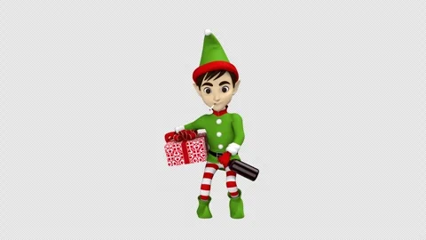 Christmas elf dancing with gift box - 3d render looped with alpha channel. Stock Footage 256976007