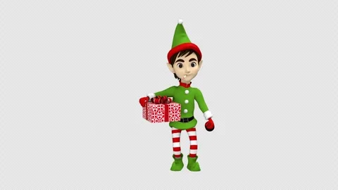 Christmas elf dancing with gift box - 3d render looped with alpha channel. Stock Footage 256977487