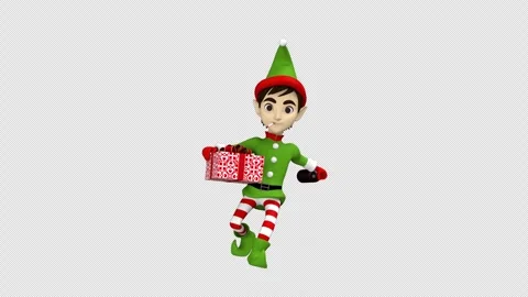 Christmas elf dancing with gift box - 3d render looped with alpha channel. Stock Footage 256977791