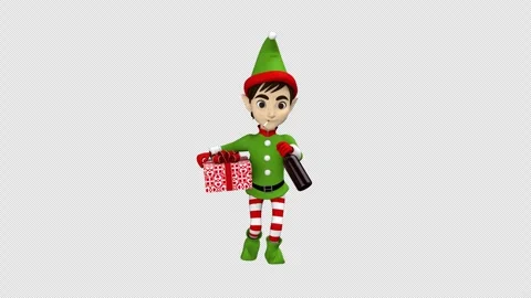 Christmas elf dancing with gift box - 3d render looped with alpha channel. Stock Footage 256978297
