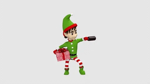 Christmas elf dancing with gift box - 3d render looped with alpha channel. Stock Footage 256979026