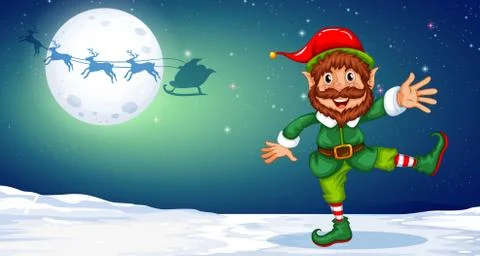 Christmas elf dancing in the snow Stock Illustration