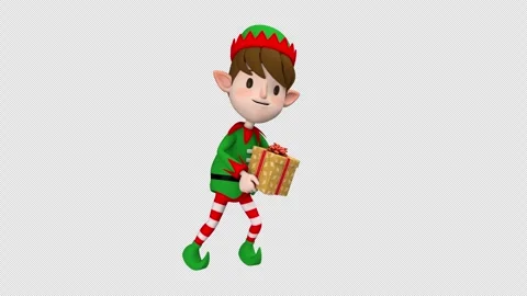 Christmas elf with gift box - 3d render looped with alpha channel. Stock Footage 257162611