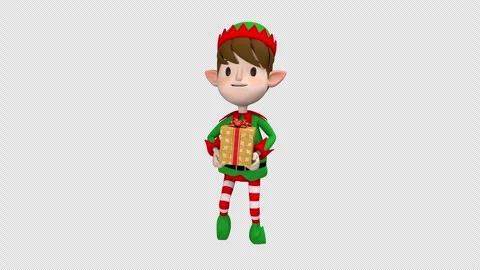 Christmas elf with gift box - 3d render looped with alpha channel. Stock Footage 257163620