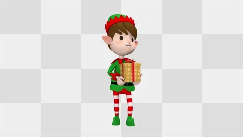Christmas elf with gift box - 3d render looped with alpha channel. Stock Footage 257163913