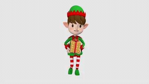 Christmas elf with gift box - 3d render looped with alpha channel. Stock Footage 257164441