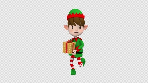 Christmas elf with gift box - 3d render looped with alpha channel. Stock Footage 257165110