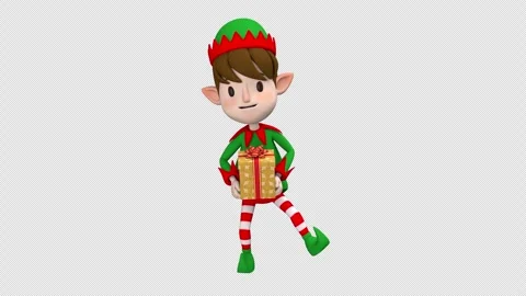 Christmas elf with gift box - 3d render looped with alpha channel. Stock Footage 257165872