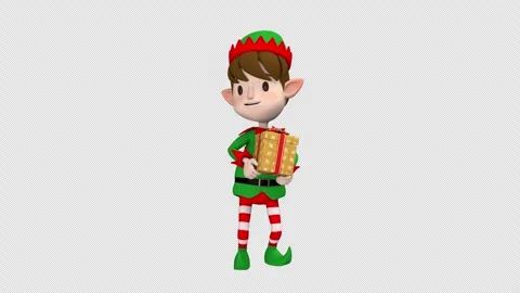 Christmas elf with gift box - 3d render looped with alpha channel. Stock Footage 257166381