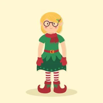 Christmas Elf Glasses Blonde Girl Stock Illustration