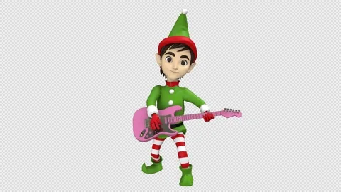 Christmas elf guitar playing - 3d render looped with alpha channel. Video stock 211567428