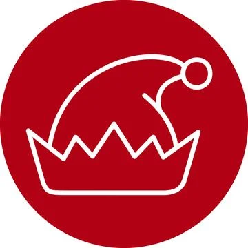 Christmas Elf Hat Vector Icon in Bright Red Circle Badge Stock Illustration