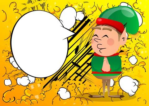 Christmas Elf with praying hands. Vector cartoon character illustration of Sa Stock Illustration