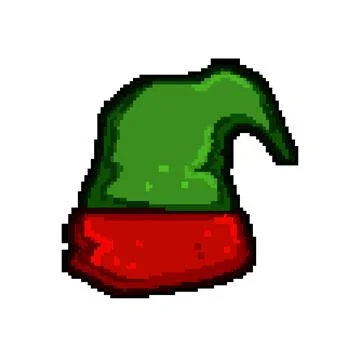 Christmas elf santa hat pixel art vector illustration Stock Illustration