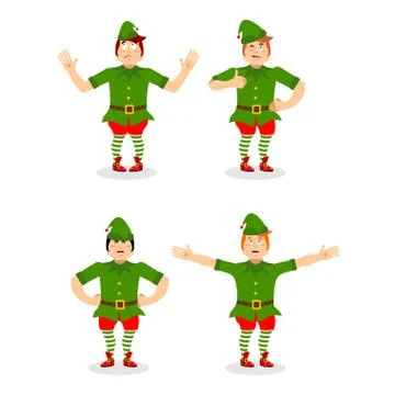 Christmas elf set. Various movements assistant of Santa Claus. Surprised an.. Stock Illustration