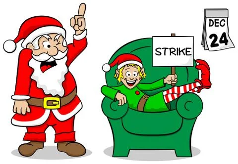 Christmas elf on strike Stock Illustration
