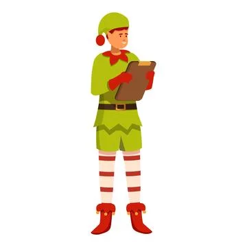 Christmas elf writing on clipboard checking list Stock Illustration