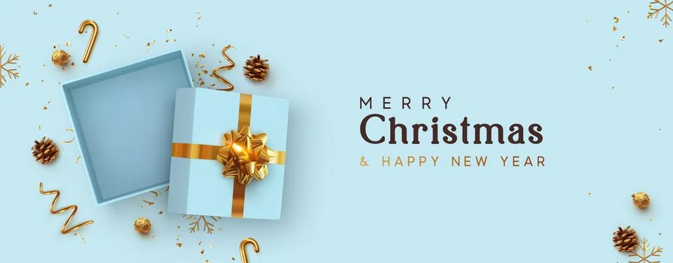 Christmas Empty Open gift box template. Xmas design Realistic decorative obje Stock Illustration
