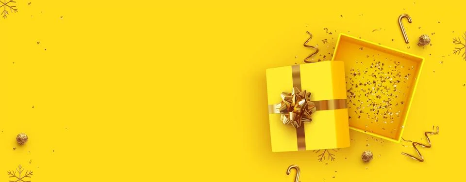 Christmas Empty Open gift box template. Xmas design Realistic decorative obje Stock Illustration
