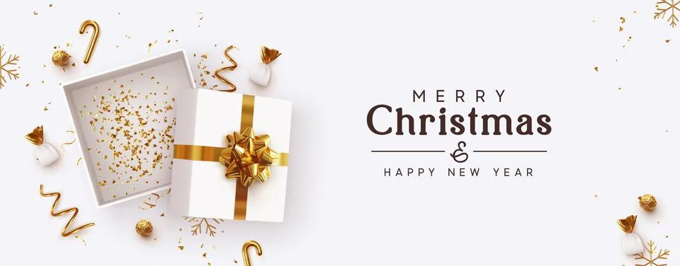 Christmas Empty Open gift box template. Xmas design Realistic decorative obje Stock Illustration
