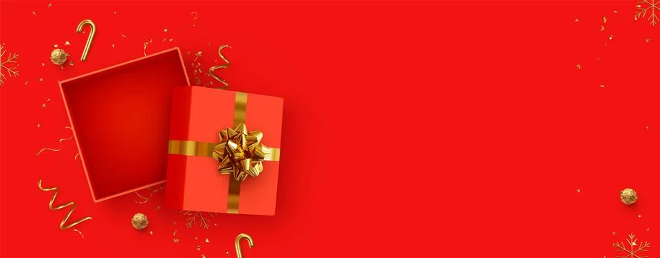 Christmas Empty Open gift box template. Xmas design Realistic decorative obje Stock Illustration
