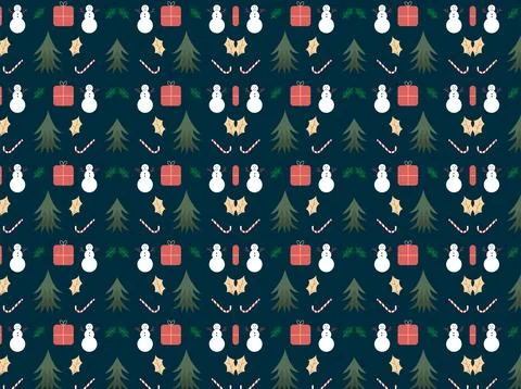 Christmas endless pattern collection with snowman, pine tree, and gift box Stock Illustration