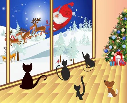 Christmas evening outside the window Stock Illustration