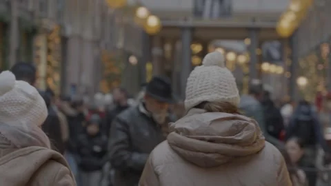 Christmas Evening Walk Through Crowded Brussels Street Belgium Stock Footage 274106577