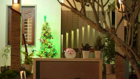 Christmas Evening with xmas tree decorations at home Stock Footage 264966186