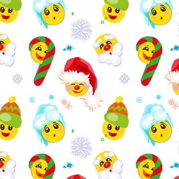 Christmas faces with different emotions endless texture vector illustration. Stock Illustration
