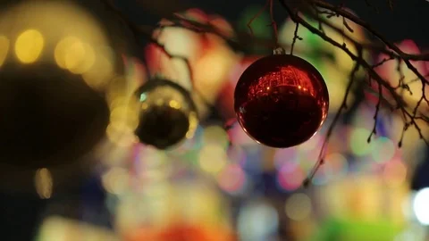 Christmas Fair. Multicolored carousel is spinning in amusement park, Holiday. Stock Footage 83668027