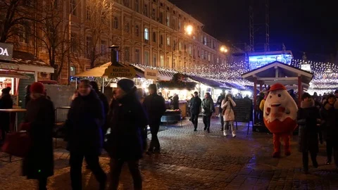 Christmas fair which is located on the square near St. Michael's Cathedral. Stock Footage 71259171