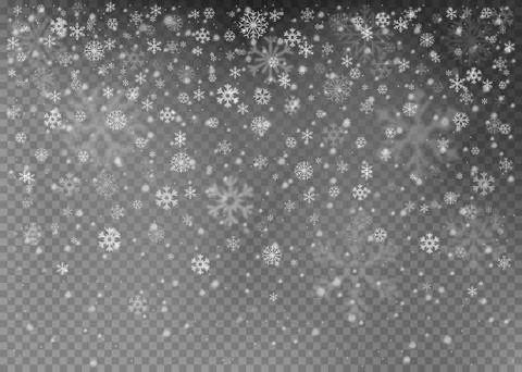 Christmas falling snow vector isolated on dark background. Snowflake transpar Stock Illustration