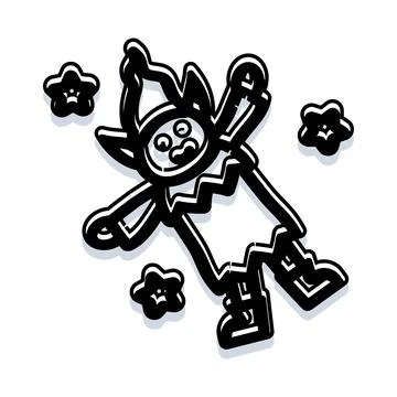 Christmas fantasy creature with falling star outlines Stock Illustration