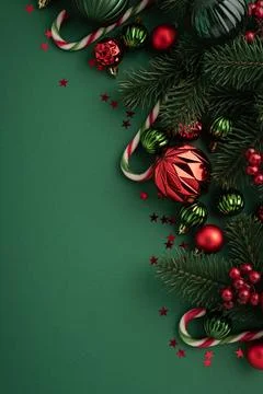 Christmas festive background decorating pine branches with candy canes 스톡 사진