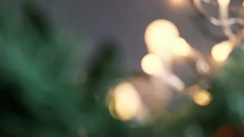 Christmas festive copy space background with garland. Flashing Christmas light Видео 164920379