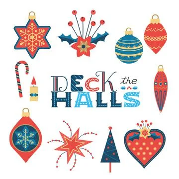 Christmas festive decorations vector icon set Stock Illustration