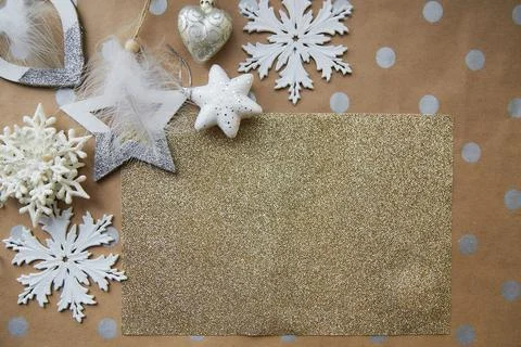 Christmas festive frame mock up. Basic golden pattern, place for text background Stock Photos