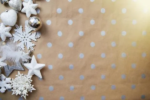 Christmas festive ornaments background, basic classic pattern, copy space Stock Photos