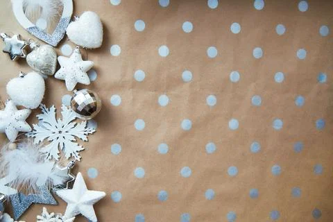 Christmas festive ornaments background, basic classic pattern, copy space Stock Photos