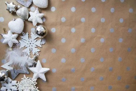 Christmas festive ornaments background, basic classic pattern, copy space Stock Photos