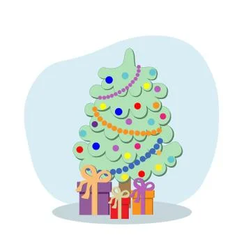 Christmas festive tree with gift boxes. Stock Illustration