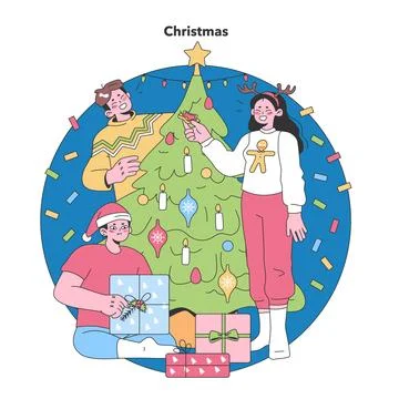 Christmas Festivities. Flat vector illustration Stock Illustration