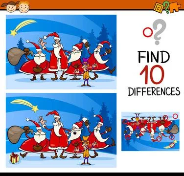 Christmas find differences task Cartoon Illustration of Differences Educat... Foto stock
