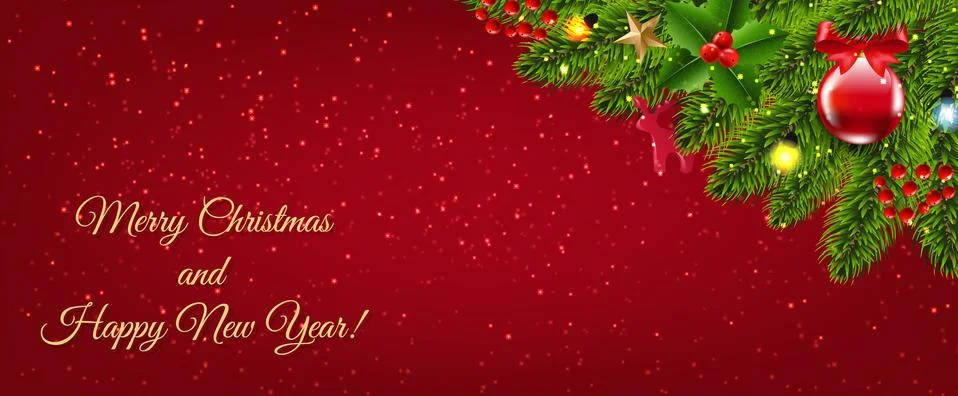 Christmas Fir Tree Border And Christmas Toys And Star Stock Illustration